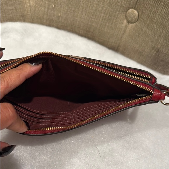 Coach Signature Brown and Red Wristlet - Picture 5 of 8